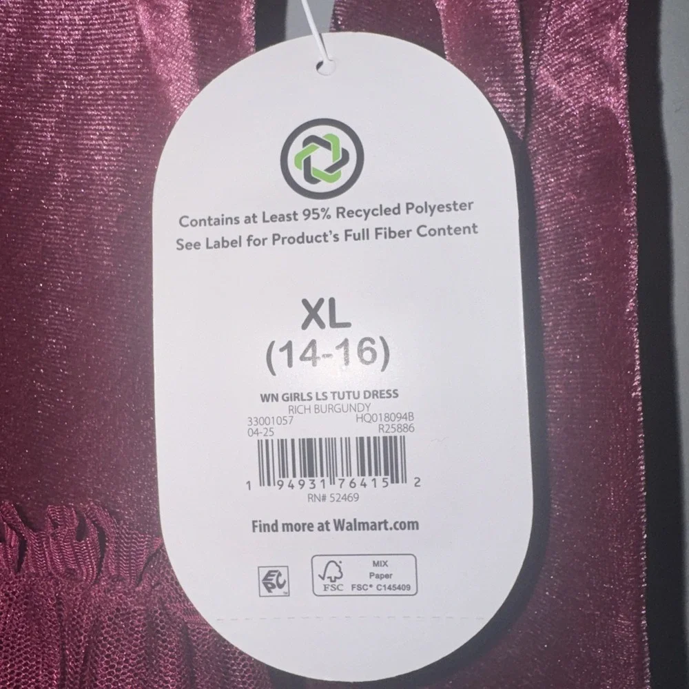 Girls Dress Maroon Velvet Top, Lace Bottom. XL 14/16 New
